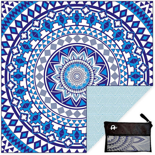 Elite Trend Microfiber Beach Towel for Adults with Bag - XXL 72x72 inch Lightweight Sand Free Quick Dry Towel for Travel, Swimming, Yoga, Camping (Blue Beauty)