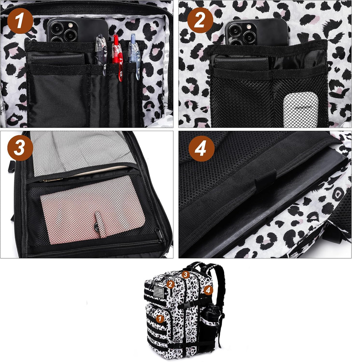 LHI Military Tactical Backpack for Men and Women 45L Army 3 Days Assault Pack Bag Large Rucksack with Molle System - Leopard