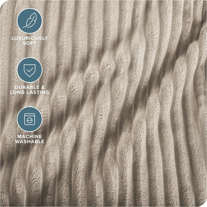 Bare Home Textured Fleece Blanket - Throw/Travel - Ultra-Soft Lightweight for Bed, Sofa, and Couch - Luxury Microplush - Cozy Warm Blanket (Throw, Ribbed Oyster)