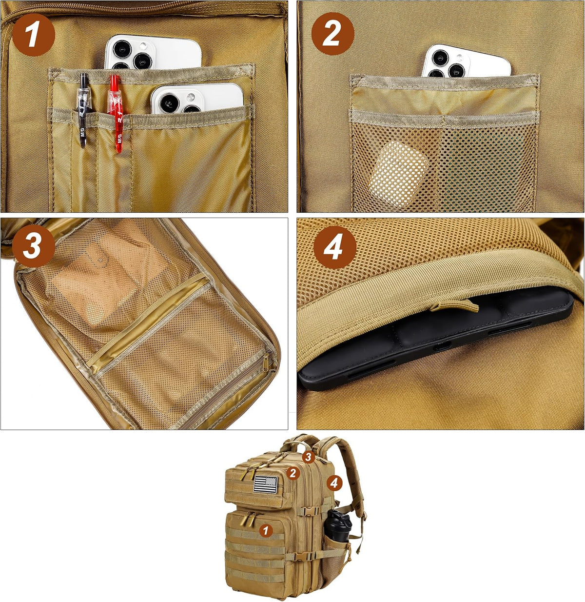 LHI Military Tactical Backpack for Men and Women 45L Army 3 Days Assault Pack Bag Large Rucksack with Molle System - Khaki