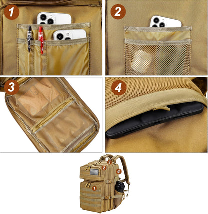 LHI Military Tactical Backpack for Men and Women 45L Army 3 Days Assault Pack Bag Large Rucksack with Molle System - Khaki