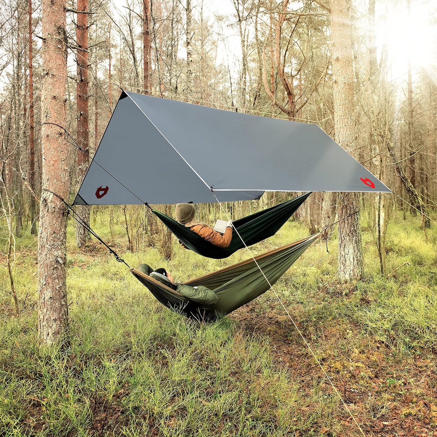 Rain Fly 10x10 Lightweight Survival Camping Tarp; 100% Waterproof; Makes a Great Backpacking Tarp or Hammock Shelter; Comes in Multiple Colors, Survival Bracelet Included; Grey